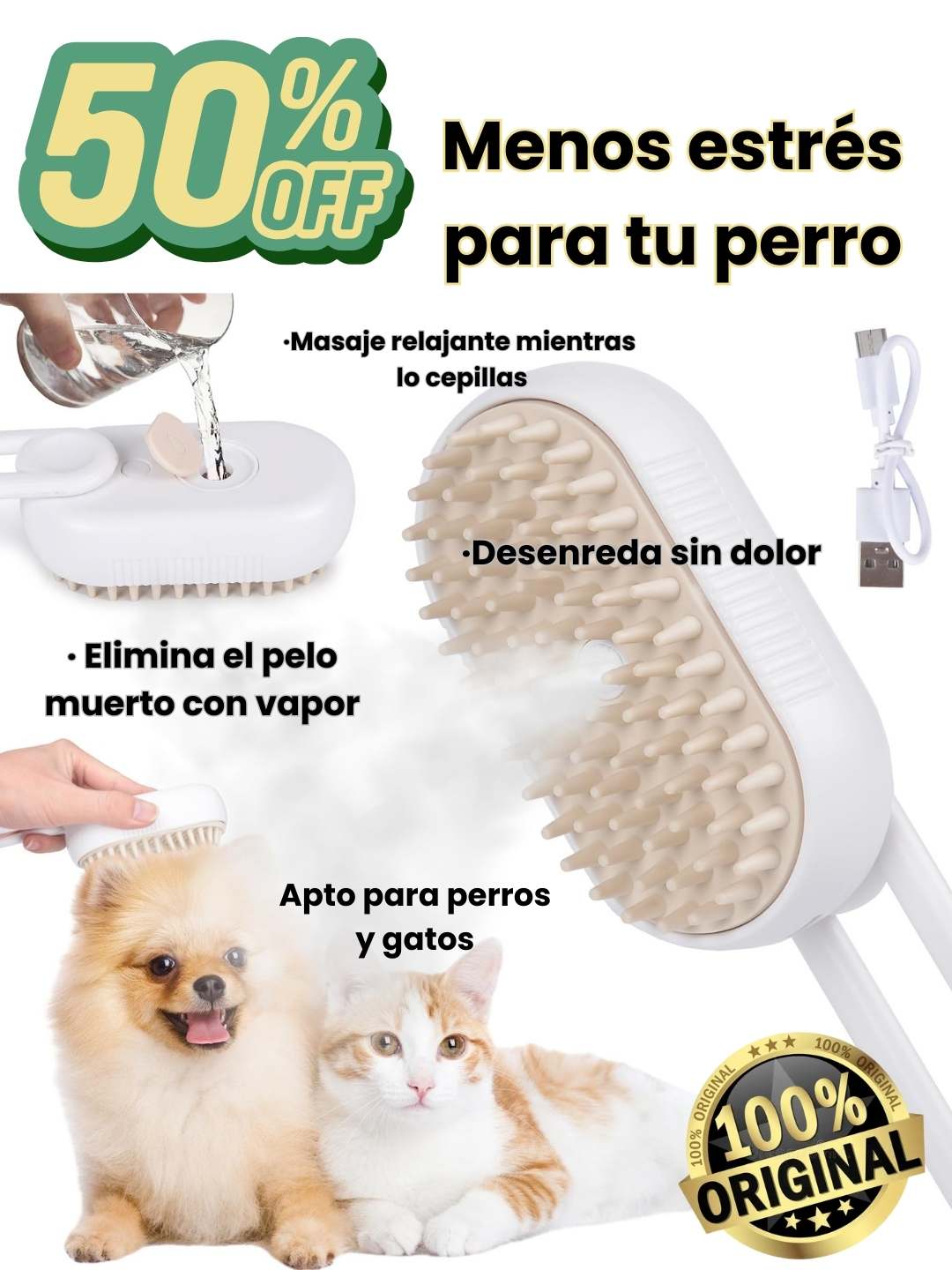 Vapopelo Premium ® -✨ Cepilla, Desenreda y Relaja a Perros y Gatos en un Solo Paso